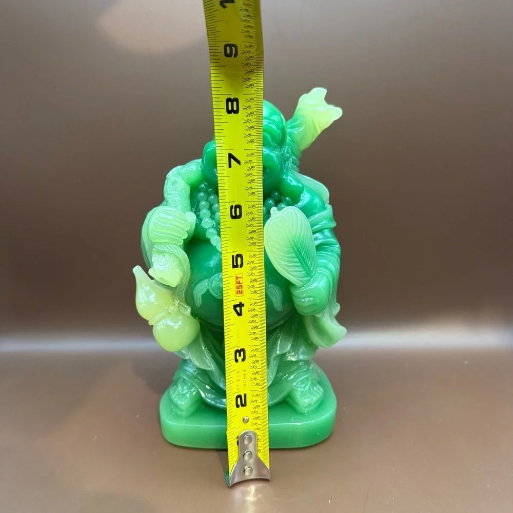 Neon Green Jade Like Happy Laughing Wealth & Abundance Buddha Table Statue 8”